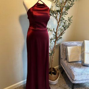 Blondie Nites by Stacy Skylar Satin Formal Gown in Merlot / Red, Jrs Size 5